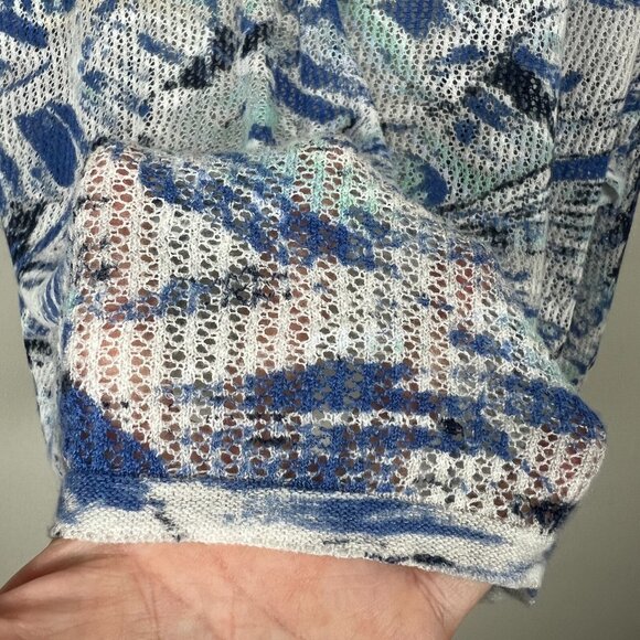 Nic+ Zoe Cardigan Sweater Womens 3X Blue White Linen Blend Open Knit 3/4 Sleeve - Picture 8 of 11